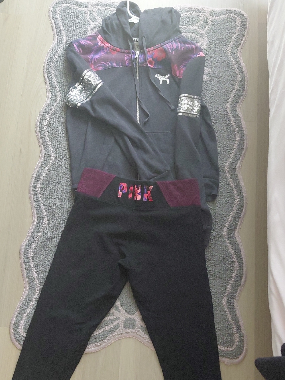 Vintage PINK Victoria's Secret Black Leggings With Matching Jacket